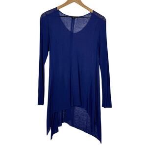 Eileen Fisher Asymmetric Hi-Lo Tunic Top Womens Small Dark Blue Long Sleeve